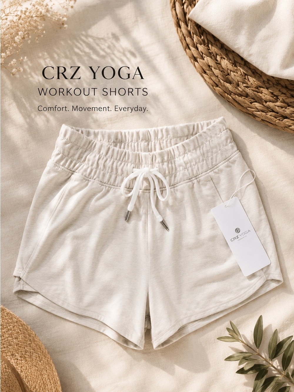 CRZ YOGA Women's Cream Athletic Drawstring Shorts